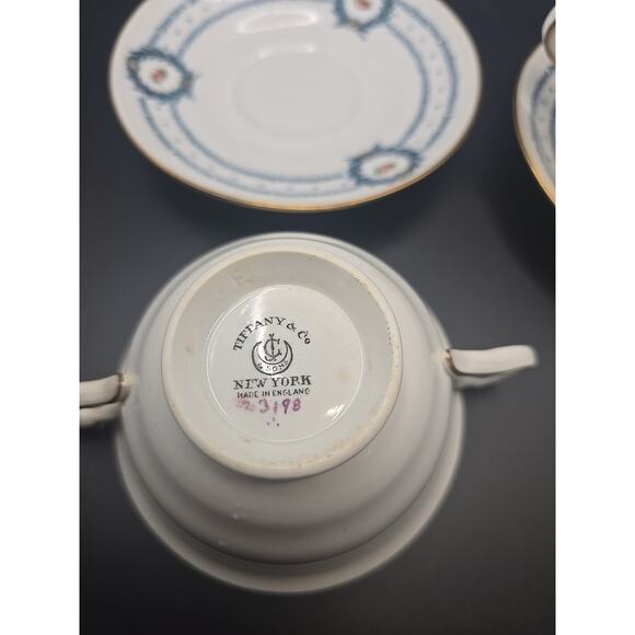 Tiffany & Co JC & Sons Navy Floral Flowers Tea Cup & Saucer England Numbered Set - Picture 4 of 7